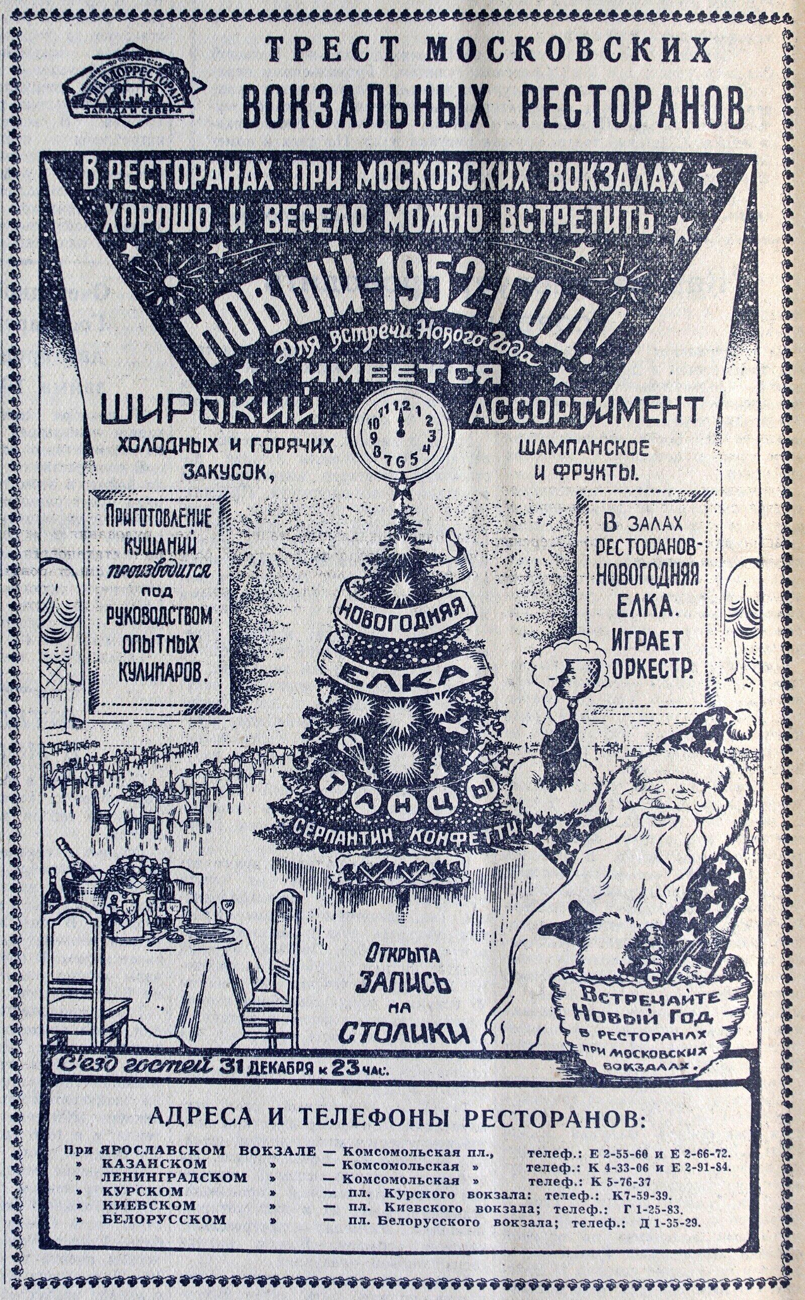 меню из советского ресторана